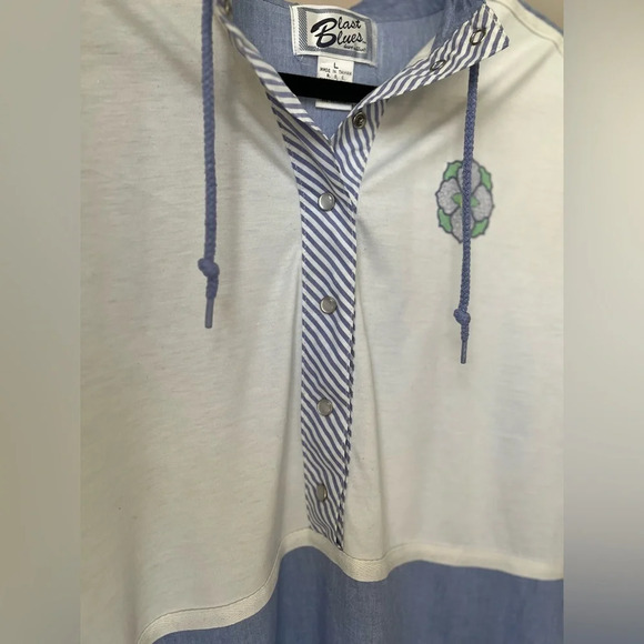 VINTAGE 90’s Blast Blues Grandmacore Size Large Polo Pullover Snap Buttons - Picture 3 of 12
